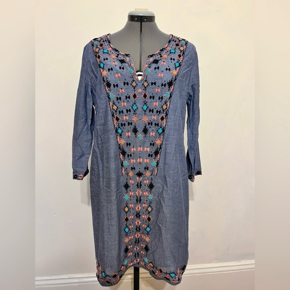 Chambray Blue Corey Lynn Calter embroidered beaded tunic dress - Picture 1 of 4